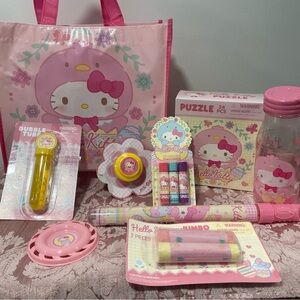 LOT Hello Kitty Pink Easter Bunny Bundle tote bag bubbles puzzle lip balm